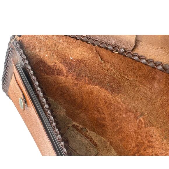 Vintage Hand Tooled Leather Wallet Horse Acorns Embossed Bifold Whip Stitched 8" - Picture 10 of 15